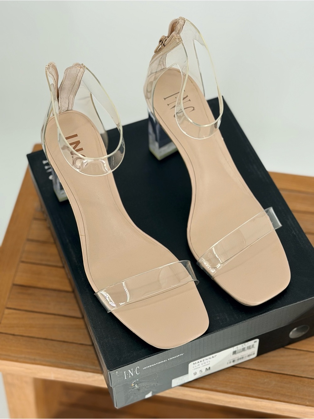 New Women’s  INC International Concepts Clear Heel Sandals in Nude size 9.5 M